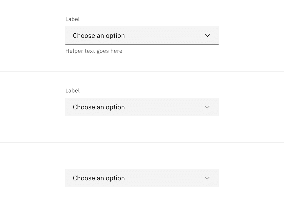 Dropdown assistive labels, helper text or none.