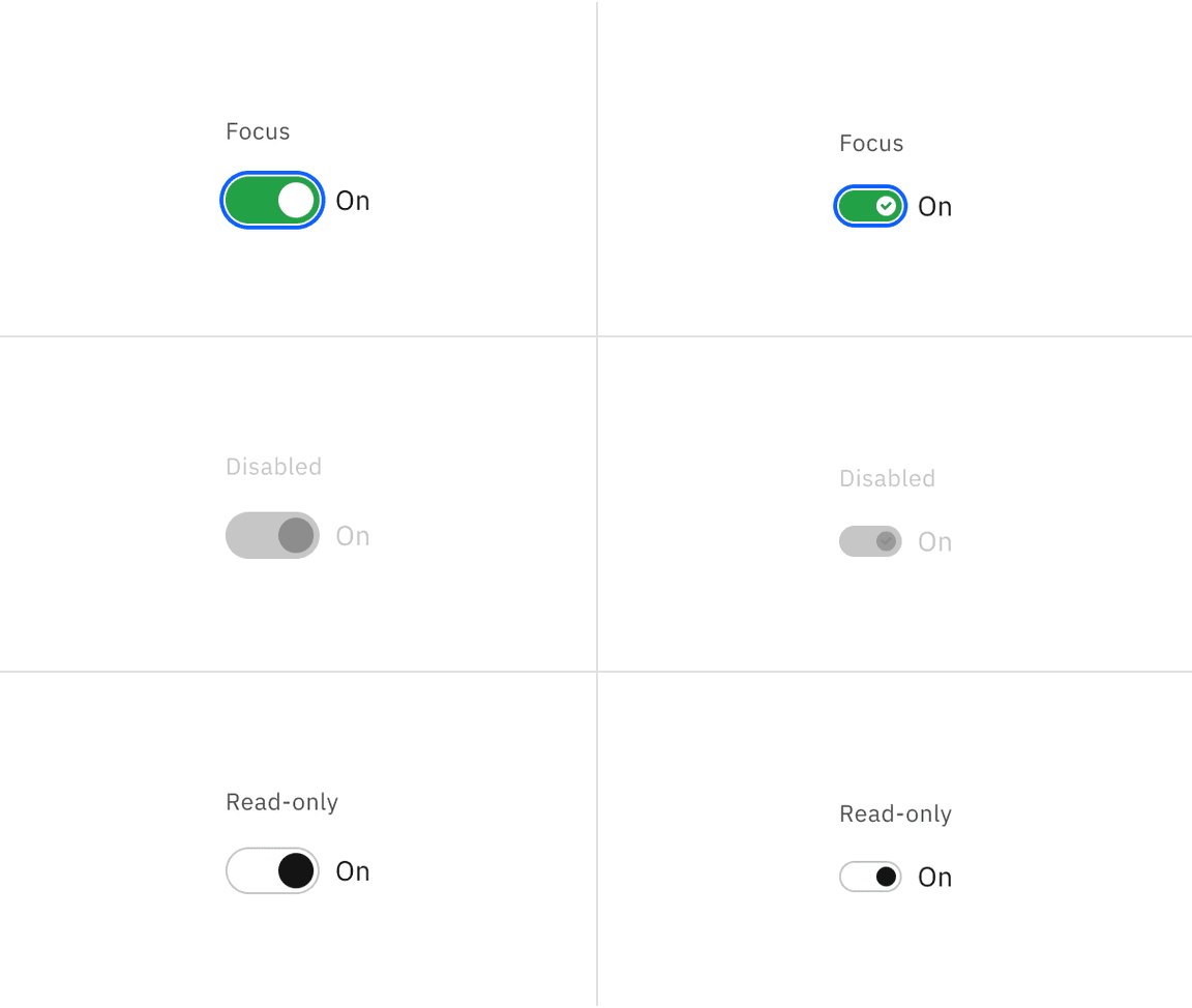 Example of default and small toggle interactive state color